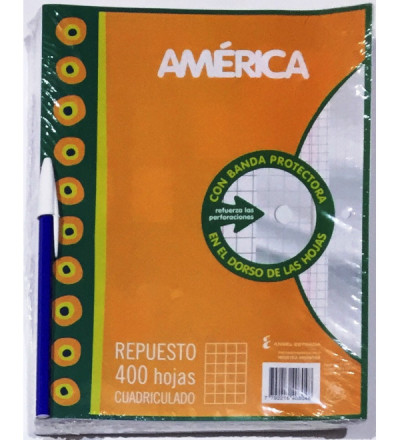 REPUESTO AMERICA 400 HOJAS CUADRICULADO