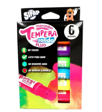 TEMPERA SOLIDA SIFAP MARCADOR X 6 UNIDADES FLUO