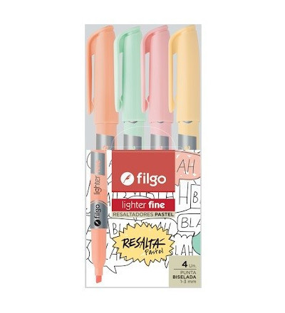 RESALTADOR FILGO FINO PASTEL X4 SURTIDO