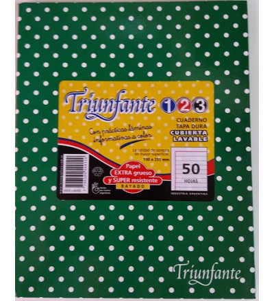 CUADERNO TRIUNFANTE 123 LUNARES 50H RAYADO VERDE