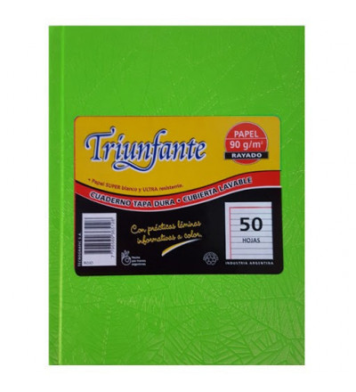 CUADERNO TRIUNFANTE 123 50 HOJAS RAYADO VERDE MANZANA