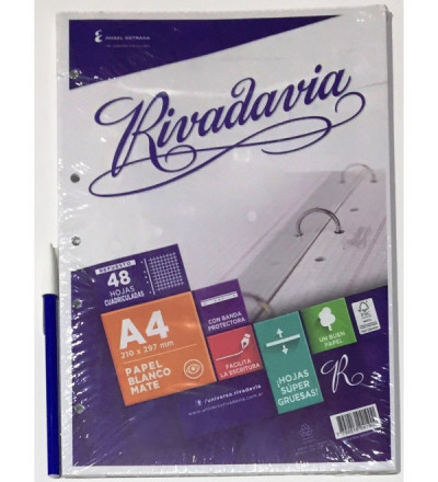 REPUESTO RIVADAVIA A4 48 HOJAS CUADRO
