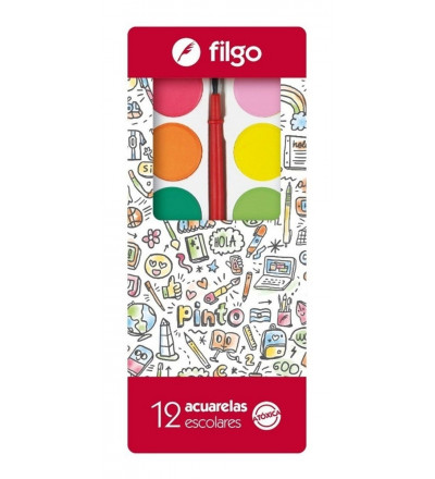 ACUARELAS FILGO CON PINCEL X 12 UNIDADES