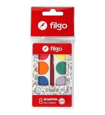 ACUARELAS FILGO CON PINCEL X 8 UNIDADES