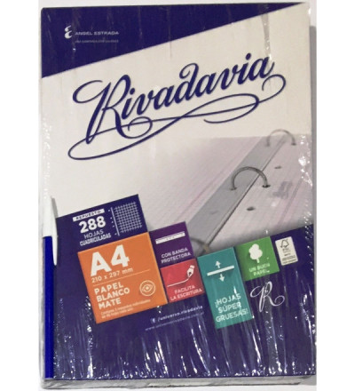 REPUESTO RIVADAVIA A4 CUADRICULADO CON BANDA X 288 HOJAS