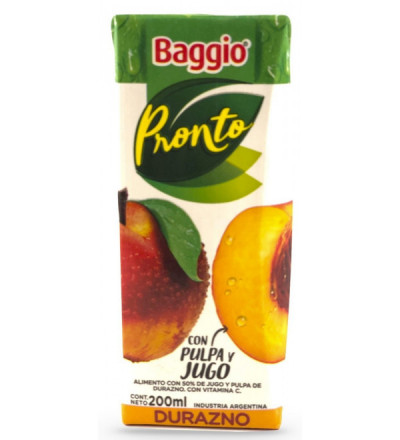 JUGOS BAGGIO PRONTO 200 CC X 18 DURAZNO