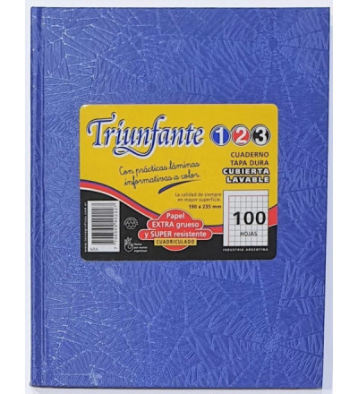CUADERNO TRIUNFANTE 123 VINIL 100 HOJAS CUADRICULADO AZUL