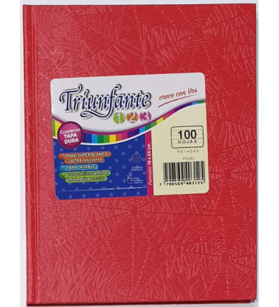 CUADERNO TRIUNFANTE 123 VINIL 100H RAYA  ROJO