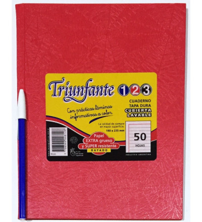 CUADERNO TRIUNFANTE 123 50 HOJAS RAYADO ROJO