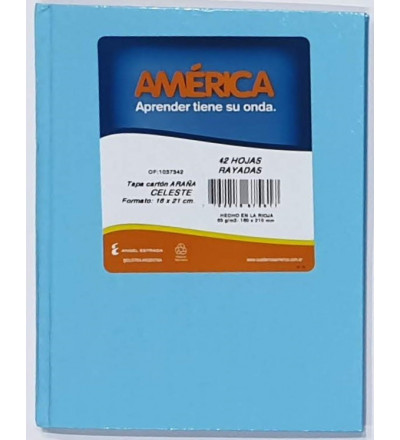 CUADERNO AMERICA TAPA DURA 42 HOJAS RAYADO CELESTE