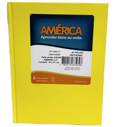 CUADERNO AMERICA TAPA DURA 42H RAYADO AMARILLO