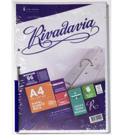 REPUESTO RIVADAVIA A4 96 HOJAS CUADRO