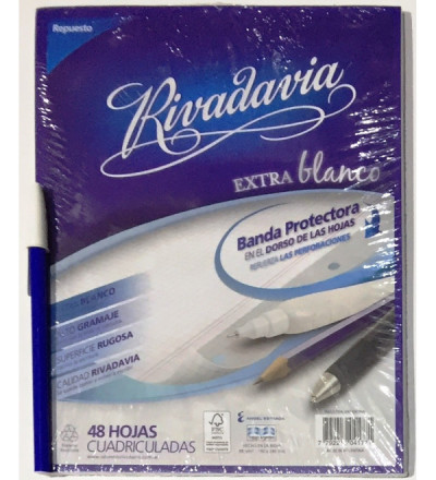 REPUESTO RIVADAVIA 48 HOJAS CUADRO EXTRA BLANCO