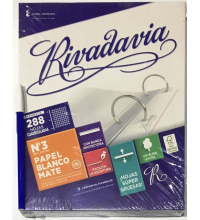 REPUESTO RIVADAVIA 288 HOJAS CUADRO CON BANDA