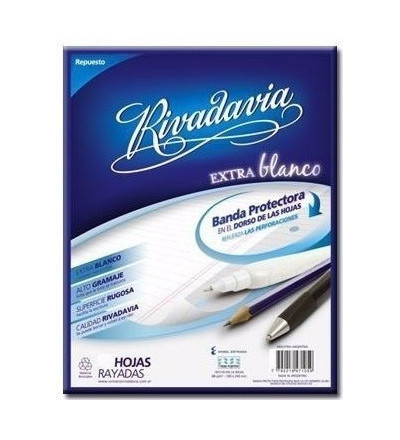 REPUESTO RIVADAVIA 48 HOJAS RAYA EXTRA BLANCO