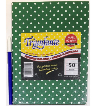 CUADERNO TRIUNFANTE 50 HOJAS RAYADO LUNARES VERDE