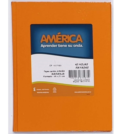 CUADERNO AMERICA TAPA DURA 42H RAYADO NARANJA