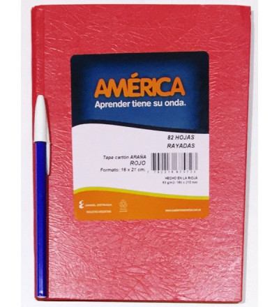 CUADERNO AMERICA TAPA DURA 82 H RAYADO ROJO