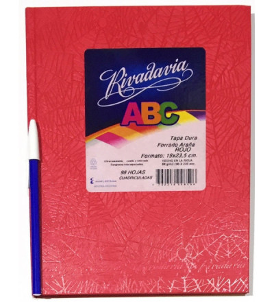 CUADERNO RIVADAVIA ABC 98 H CUADRICULADO ROJO