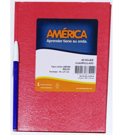 CUADERNO AMERICA TAPA DURA 42 HOJAS CUADRICULADO ROJO