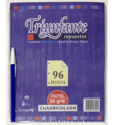 REPUESTO TRIUNFANTE 96 HOJAS CUADRO