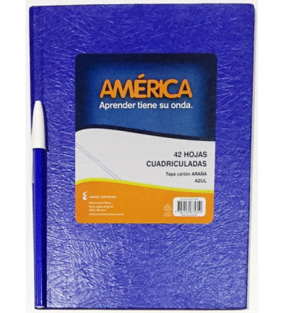 CUADERNO AMERICA TAPA DURA 42 HOJAS CUADRICULADO AZUL