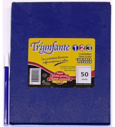 CUADERNO TRIUNFANTE 123 50H LISO AZUL