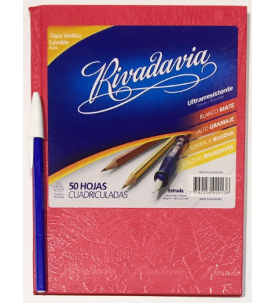 CUADERNO RIVADAVIA 50H CUADRICULADO ROJO