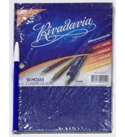 CUADERNO RIVADAVIA 50 HOJAS AZUL CUADRICULADO