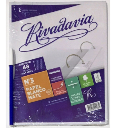 REPUESTO RIVADAVIA 48 HOJAS RAYADO CON BANDA