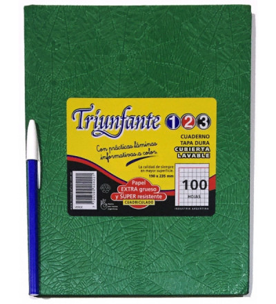 CUADERNO TRIUNFANTE 123 100 HOJAS CUADRICULADO VERDE
