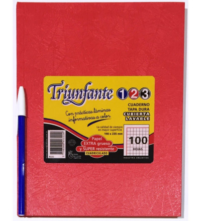 CUADERNO TRIUNFANTE 123 100H CUADRICULADO ROJO