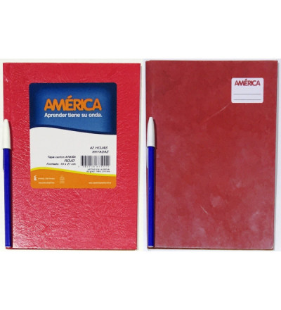 CUADERNO AMERICA TAPA DURA 42H RAYADO ROJA