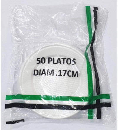 PLATO DESCARTABLE 17CM POR 50 UNIDADES BLANCO