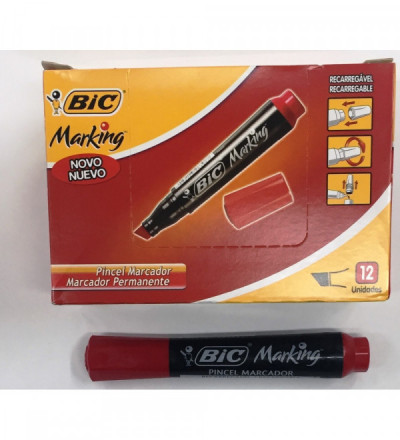 MARCADOR BIC MARKING PUNTA BISELADA ROJO. POR UNIDAD