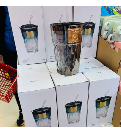 VASO VIDRIO CON TAPA SORBETE