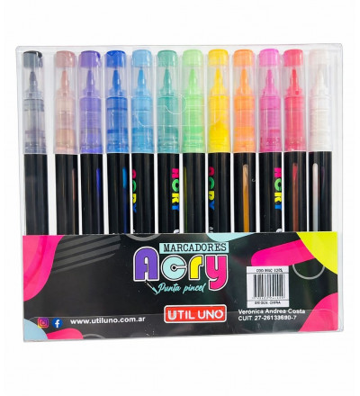 Marcador Acrílico punta pincel Util Uno x12