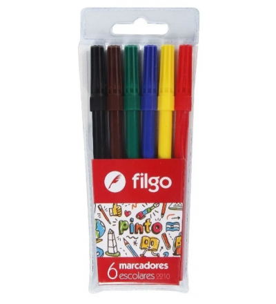 MARCADOR ESCOLAR FILGO AL AGUA PUNTA FINA 1 MM X 6 COLORES