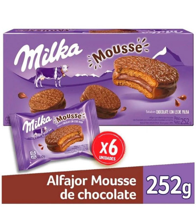 ALFAJOR MILKA MOUSSE LECHE X 6 UNIDADES
