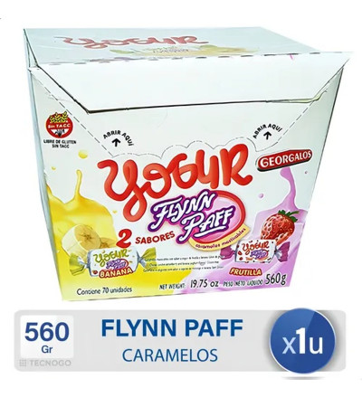 MASTICABLE FLYNN PAFF YOGURT FRUTILLA BANANA X 70 UNIDADES