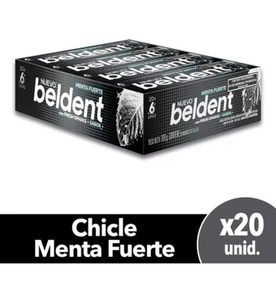 CHICLE BELDENT MENTA FUERTE X 20 UNIDADES